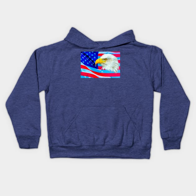 Bald Eagle over the Stars and Stripes Kids Hoodie by dalyndigaital2@gmail.com